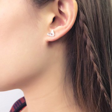 戀曲三角方晶 925純銀耳環 白K金色款 女生耳環