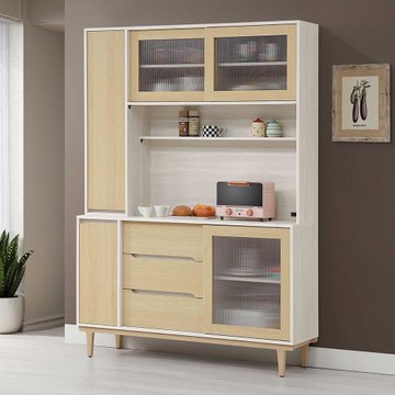 Boden-森迪5尺木面推門收納高餐櫃/碗盤櫃/電器櫃-附插座(上座+下座)