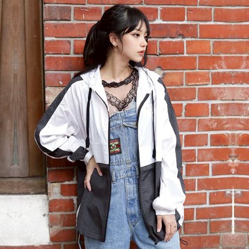 SOLAXIA反光印花系列 拼接連帽風衣-銀線款