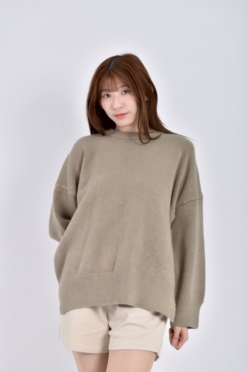 (2XL) 質感針織素面棕色毛衣