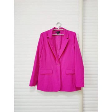 出口歐美外貿原單女春秋季長袖西服套裝西裝外套玫紅色西褲芭比粉