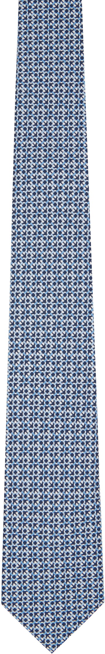 Ferragamo 蓝色 Gancini Print Silk 领带