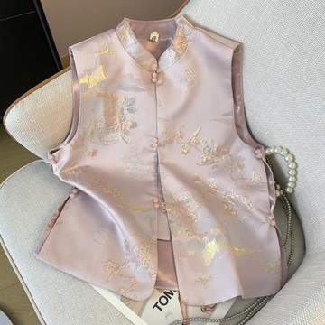 新中式馬甲桑蠶絲宋錦上衣立領無袖坎肩背心外穿改良國風女裝馬夾