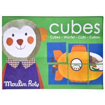 Moulin Roty 立體拼圖積木 Set  6片  繽紛動物樂  1盒