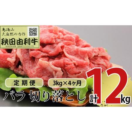 ふるさと納税 《定期便》4ヶ月連続 秋田由利牛 バラ切り落とし 3kg（1kg×3パック） 秋田県にかほ市