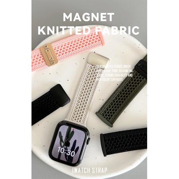 透氣針織尼龍編織磁吸扣iwatch表帶S10適用蘋果SE手表秋冬新款789