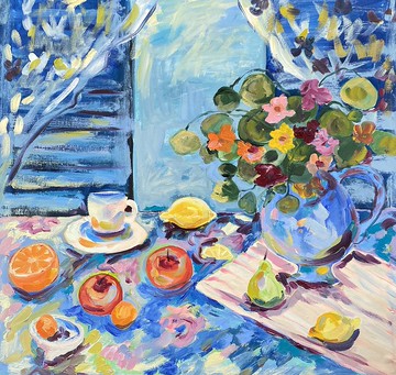夏日早晨，布面油畫，靜物，日式藝術，野獸派。