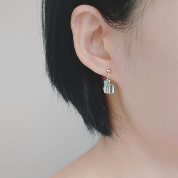 薄荷綠水晶切面小方塊 天河石小圓珠 14K GF 包金 小垂墜耳環