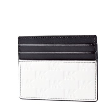 MICHAEL KORS 男款 COOPER 壓印LOGO名片夾-黑/白