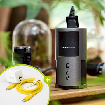 高效快充組｜AC交直流行動電源＋GaN 35W充電器＋Lightning炫彩快充線 湖水綠