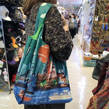 新款韓國單肩折疊大號便攜超市旅行買菜女包手提款購物環保袋促銷