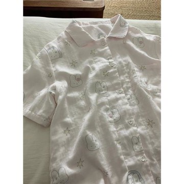 甜美少女米菲兔印花睡衣女夏季新款大碼寬松短袖家居服套裝可外穿