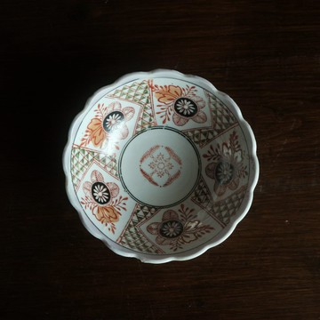 花與葉 ◆ 年代物波緣印判鉢 骨董・antiques 古董和食器 古民家 古道具 大正～昭和初期