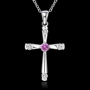 鍍銀項鍊 鑲鑽吊墜-熱銷十字設計情人節生日禮物女飾品73ch32【獨家進口】【米蘭精品】