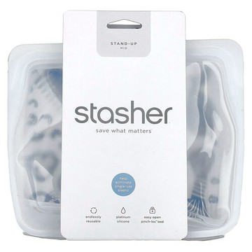 Stasher, 可重複使用的矽膠食品袋，經久耐用的袋子，透明，56 液量盎司（128 克）