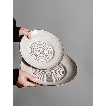 景德鎮粗陶餐具盤子日式餐具家用淺盤菜盤意面盤復古懷舊老式餐盤