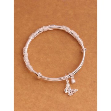 足銀9999繁花似錦推拉手鐲可調節亮面花絲實心簡約百搭送女友銀飾