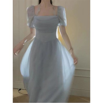 法式初戀藍色連衣裙子復古溫柔迪士尼在逃公主茶歇奶甜超仙女夏季