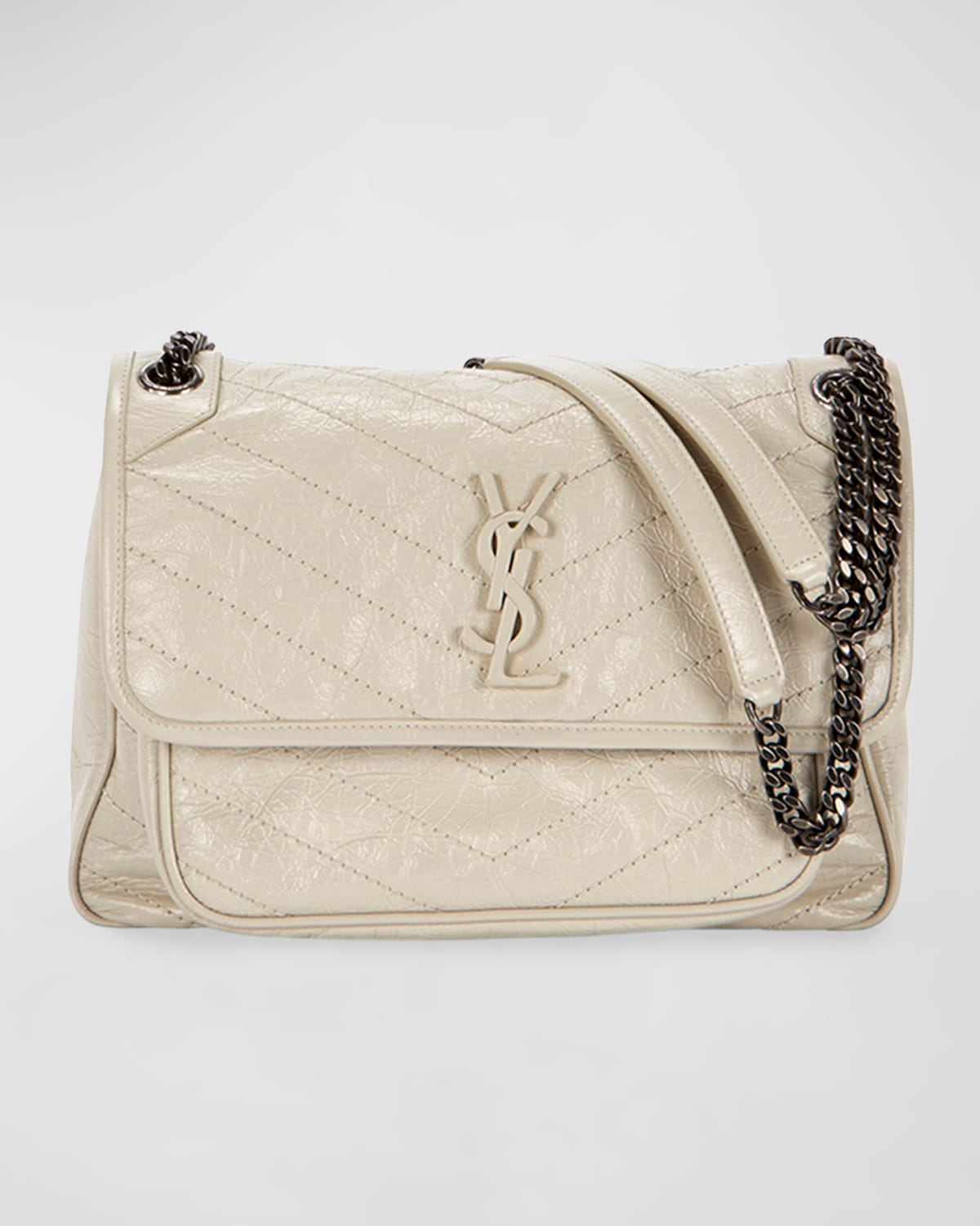 Niki Medium Flap YSL Shoulder Bag in Crinkled Leather