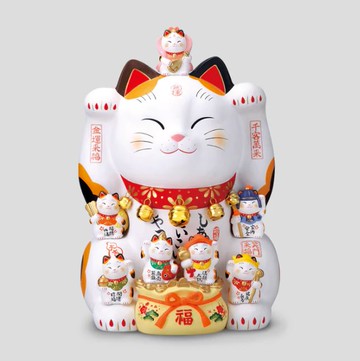 日本製【薬師窯】瀨戶純手工錦彩七福神招財貓(20號)Ykcat-7500
