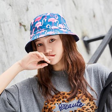 OFFWORK防曬帽子女韓版潮搭火烈鳥雙面漁夫帽夏天寬檐遮陽帽子