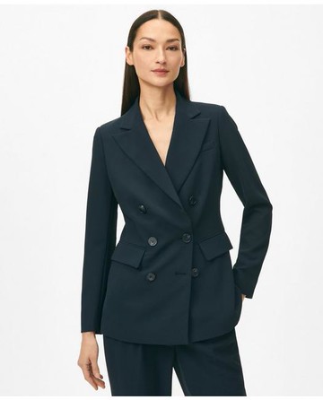 Brooks Brothers Women's Double-Breasted Peak Lapel Jacket in Fine Twill Stretch Crepe | Navy | Size 0