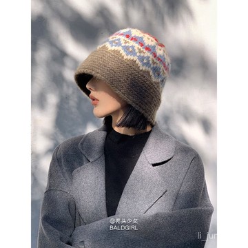 【臺灣出貨】女羊毛費爾島毛綫帽漁夫帽新款冬季子女秋冬季複古保暖針織毛綫帽