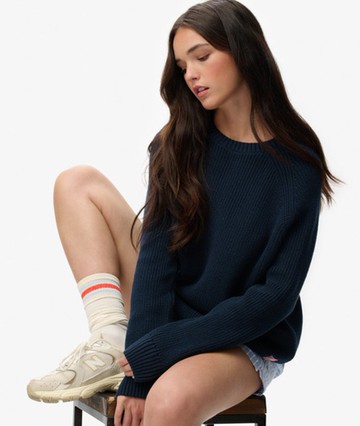 Superdry Women's Relaxed Ribbed Knitted Jumper Navy Size: 10