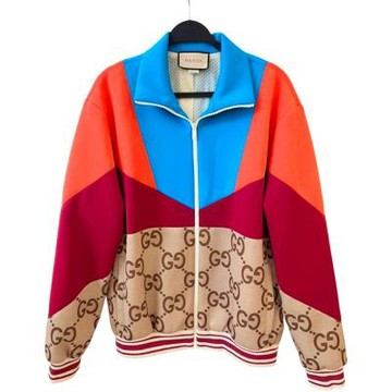 展示品 九五成新GUCCI 古馳運動風拼色滿版LOGO外套M(175/96A)