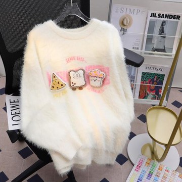 2024新款慵懶風軟糯白色加厚毛衣女秋冬寬松冬季流行風格針織外套