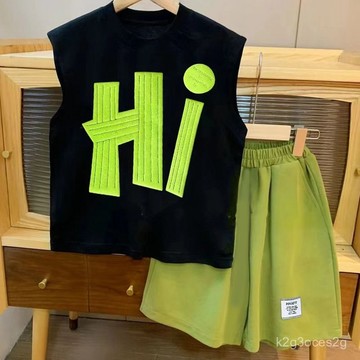 【兒童套裝】兒童短袖套裝 夏季背心兩件套 男童女童坎肩上衣 洋氣韓版運動帥氣中大童套裝 休閒運動套裝