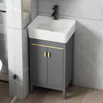 免運 開立發票 洗手盆 陶瓷洗手盆 浴室洗臉盆 陽台洗手盆 小戶型落地式浴室柜組合衛生間太空鋁洗手盆超窄長洗臉盆洗漱臺池特惠/工廠現貨 特價出 Z1121