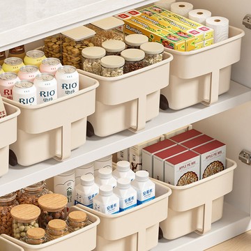 收納筐 新款收納盒 PP帶把手滑輪收納盒 高櫃吊櫃 專用加高 玩具調味料 櫥櫃收納 居家 雜物儲物盒