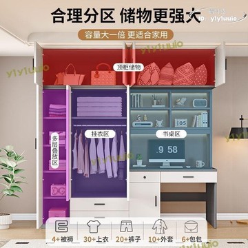 【品質認證】48h出貨丶衣櫃書桌一體小戶型家用臥室電腦桌書架書櫃組合柜子兒童房寫字檯