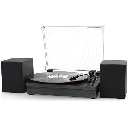 Vinyl Record Player Turntable with Dual Stereo Bookshelf External Speakers Adjustable 3-Speed Belt-Drive Turntable Black