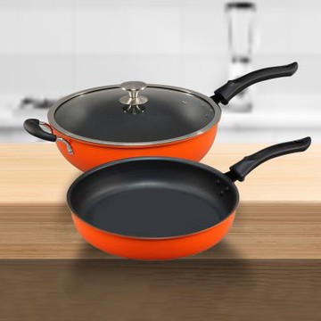 巧藝鍋航鈦備長炭遠紅外線不沾炒鍋-33cm-含蓋x1支+平底鍋-32cm-無蓋x1支