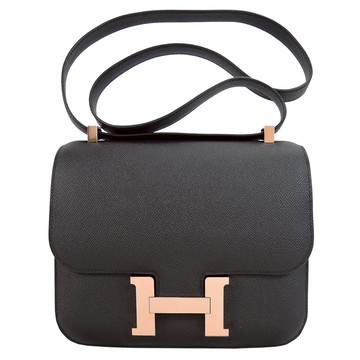 Hermes 愛馬仕 Constance 24CM 89 Epsom C刻 斜背包(黑色/玫瑰金釦)_廠商直送