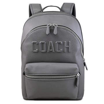 COACH CV928 CHARTER 立體LOGO雙層拉鍊商旅後背包.灰