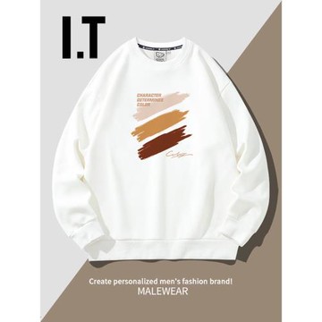 香港潮牌簡約印花男裝寬松休閑百搭加絨衣服春秋季圓領日系衛衣男