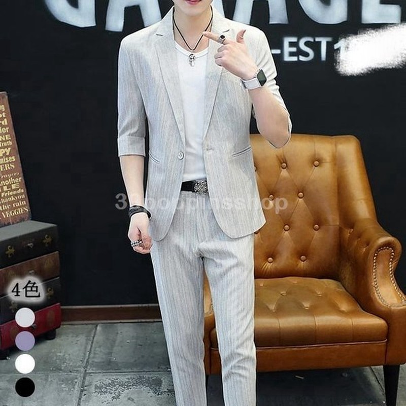 カジュアルスーツ セットアップ メンズ サマージャケット 7分袖 2ピーススーツ テーラード 上下セット スラックス スキニーパンツ スリム オシャレ 代30代40代 通販 Lineポイント最大get Lineショッピング