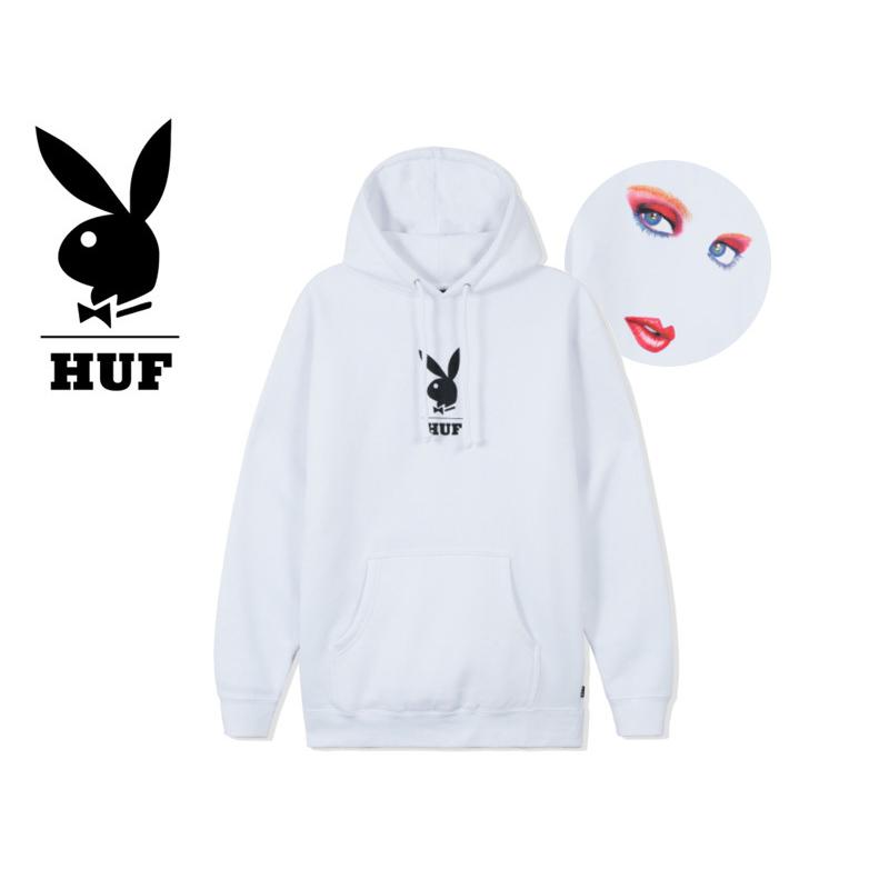 HUF×PLAYBOY【ハフ×プレイボーイ】MAY88 COVER PULLOVER HOODIE WHITE