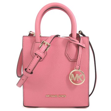 MICHAEL KORS 金字LOGO荔枝紋皮革迷你手提斜背兩用包(粉色)