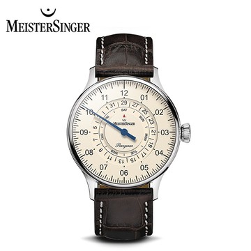 【MeisterSinger 明斯特單指針】PDD903 三節針象牙白 月週日期環 自動上鍊 40mm