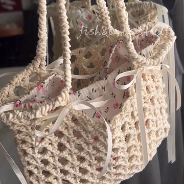 Bag House👜 【4.7萬人收藏】2025新款夏天碎花編織包包女包華夫格子夏日鏤空菜籃子網兜單肩包