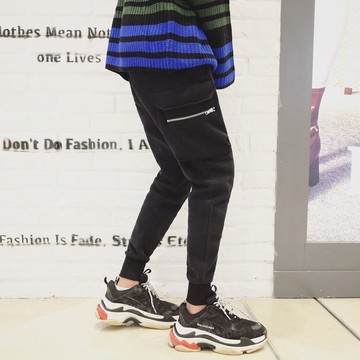 FINDSENSE G6 韓國時尚 冬款加厚加絨口袋拉鍊休閒長褲運動褲哈倫褲