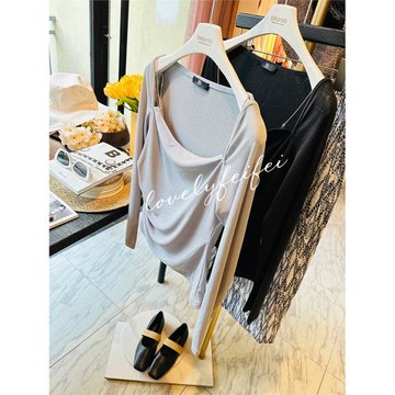 尾2件 神奇美麗氣質~貴氣的小性感 芭蕾領顯瘦外穿打底長袖T恤 特