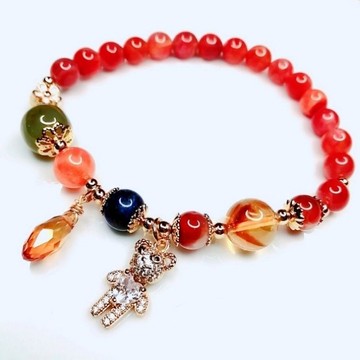 14k包金冰飄南紅塔山黃水晶和田玉手串