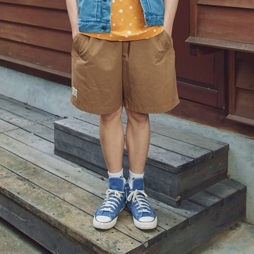 江戶勝 日系 男款 經典男大寬版短褲(黃褐色) #褲子#短褲