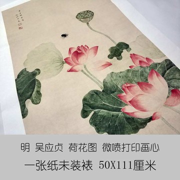 仿古畫名畫復制品清吳應貞荷花圖吉祥名畫花鳥畫中國畫名人字畫