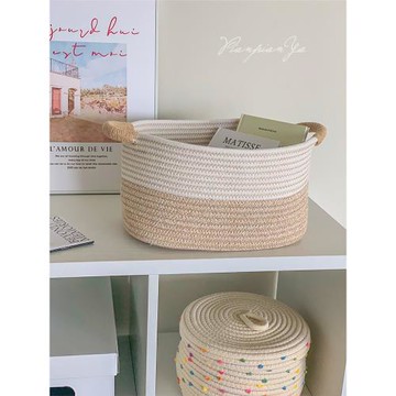 北歐風簡約棉繩編織收納筐清新家用大容量收納籃零食玩具雜物籃